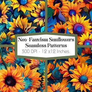 8 Neo-Fauvism Sunflower Patterns ~ Perfect for Arts and Crafts ~ Repeatable Design~ Digital and Printable Paper~ 300 DPI