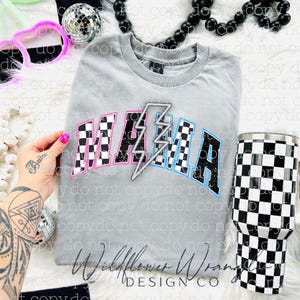 Neon Mama Pink & Blau Blitz PNG | Retro Karierte Mama Clipart | Digitaler Download für DIY Shirts, Becher, Kunsthandwerk