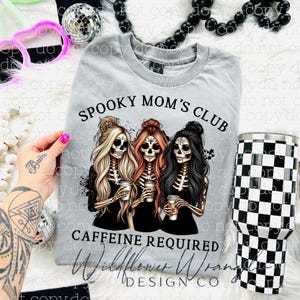 Chicas esqueléticas espeluznantes PNG / Clipart de Halloween para amantes del café / Descarga digital para camisetas, vasos y manualidades