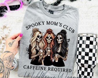 Spooky Mom's Club PNG: Halloween Skeleton Design (300 DPI)