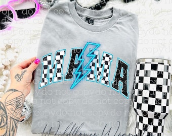 Neon Blue MAMA Lightning Bolt PNG (Digital Download)