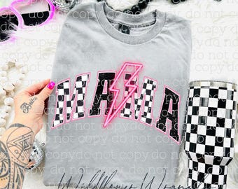 Retro MAMA Lightning Bolt SVG Bundle | Neon Checkered Mama Clipart | Trendy Digital Download
