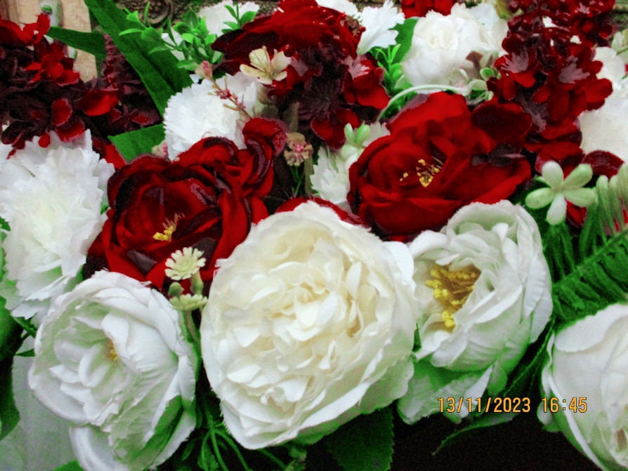 X Large White and Red Real Touch Peony Flowers Arrangement Etsy