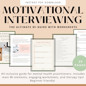 Motivational Interviewing Therapist Guide Mental Health tool Therapist Motivational Interviewing Bundle  Beginner Friendly Change Plan Guide