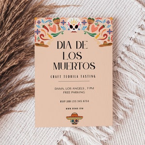 Dia de los Muertos Día de los Muertos Invitación Canva Plantilla de Invitación Esqueleto Colorido Halloween Descarga Digital DIY Halloween