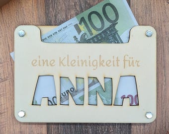 Regalo de dinero personalizado con nombre, un pequeño detalle para alguien especial, una tarjeta de regalo divertida para regalar dinero, una idea de regalo para un cumpleaños.