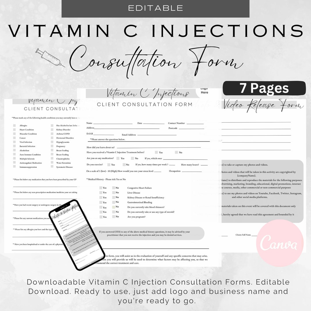 Vitamin C Injections Consultation Form Vitamin C Injection Etsy
