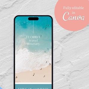 Mobile Beach Travel Itinerary - Digital Download, Instant, Editable - Travel Itinerary Template Canva