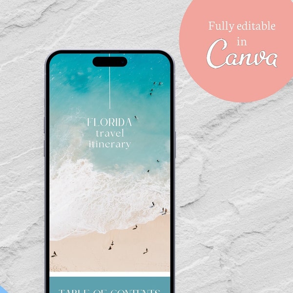 Mobile Beach Travel Itinerary - Digital Download, Instant, Editable - Travel Itinerary Template Canva