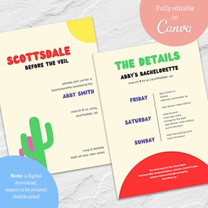 Scottsdale Bachelorette Party Itinerary Template, Scottsdale Before the Veil, Birthday Weekend Invitation - Digital Download, Editable