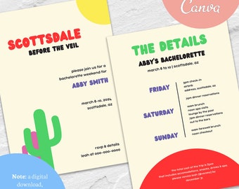 Scottsdale Bachelorette Party Itinerary Template, Scottsdale Before the Veil, Birthday Weekend Invitation - Digital Download, Editable