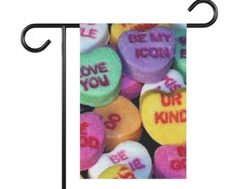 Vibrant Conversation Candy Hearts Flags Valentine's Garden & House Banner
