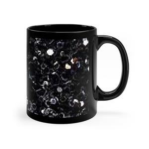 ブラックグリッター ハロウィン (本物のグリッターではありません) ブラック コーヒー マグ、11 オンス
