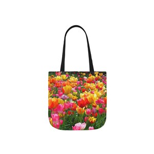 Yellow and Pink Tulips Canvas Tote Bag, 5-Color Straps