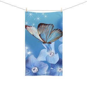 Butterfly Blossom Hand Towel with Floral Design, Butterfly Decor, Kitchen Towel, Gift for Her, Home Decor, Nature Lover Gift