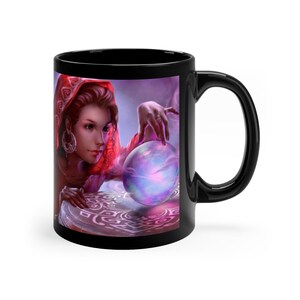 Crystal Ball Fortune Teller Halloween Black Coffee Mug, 11oz
