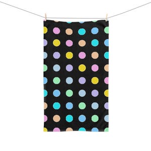 Black Polka Dot Hand Towel, Fun Bathroom Decor, Gift for Housewarming, Kitchen Use, Ideal for Kids and Events
