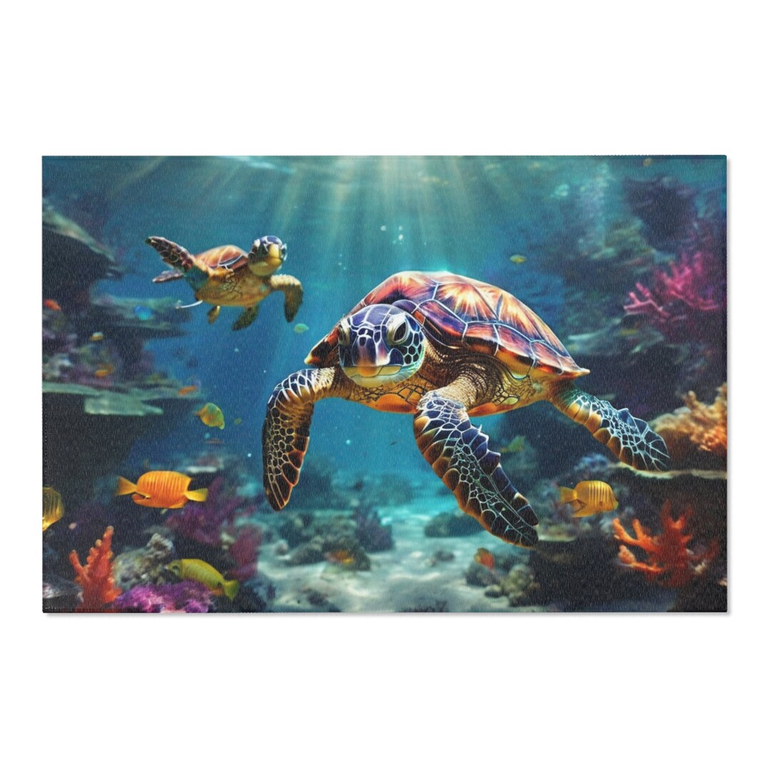 Sea Turtles Colorful Coral Area Rugs - Etsy