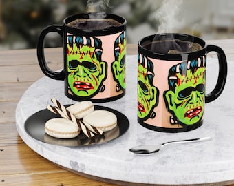 Vintage Frankenstein's Monster Halloween Black Coffee Mug, 11oz - Etsy