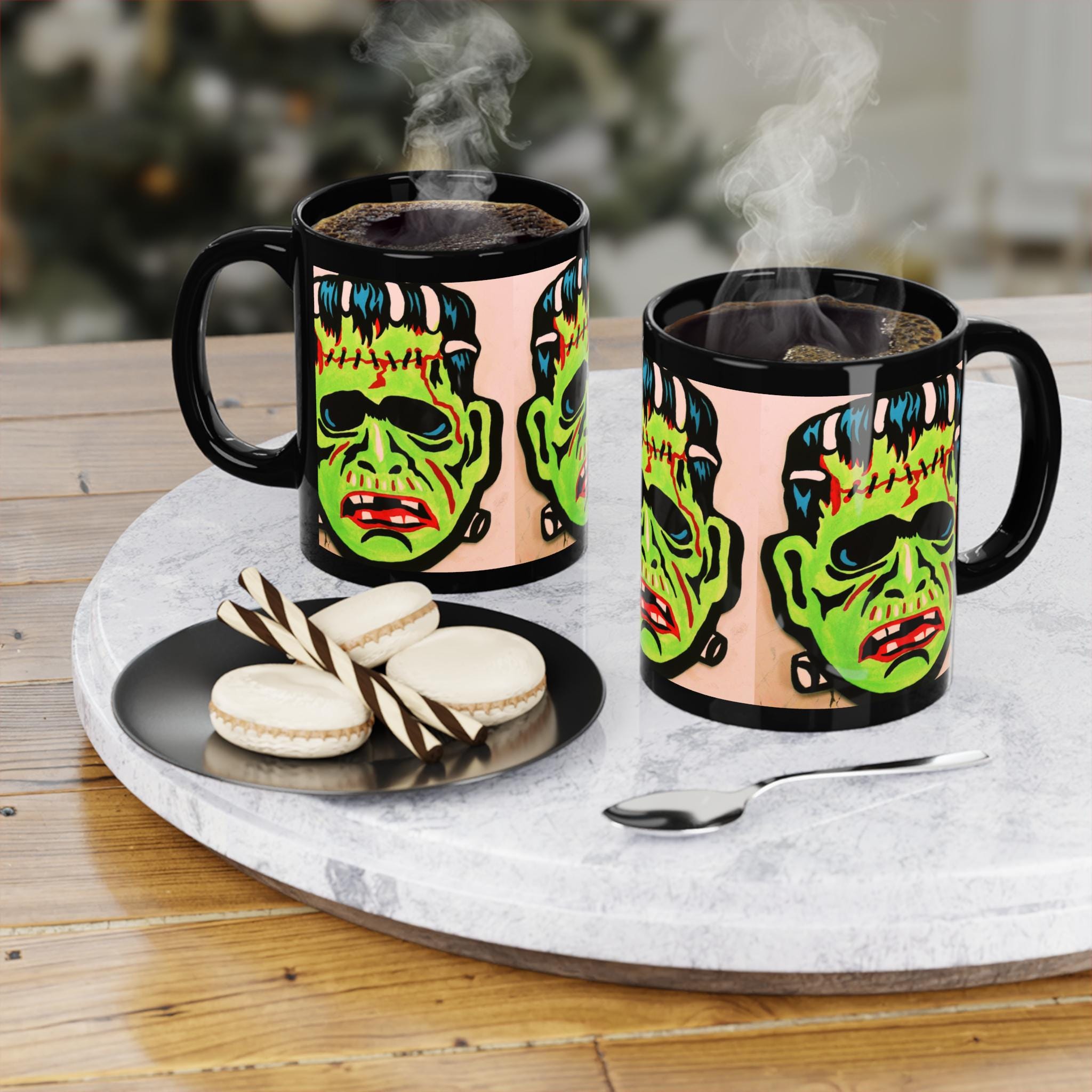 Vintage Frankenstein's Monster Halloween Black Coffee Mug, 11oz - Etsy