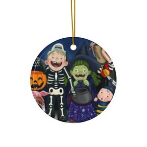 Trick or Treaters Halloween Christmas Ceramic Ornament, 4 Shapes
