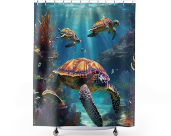 Rideaux de douche sous-marins tortues de mer