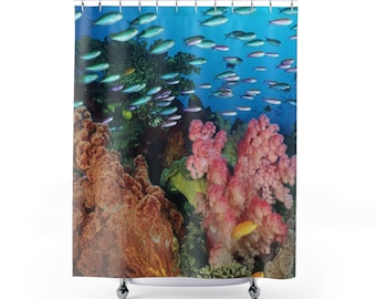 Rideaux de douche rose poisson corail