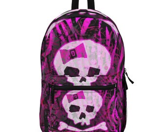 Gothic Girl Skull and Crossbones Hot Pink and Purple Zebra  display picture 1