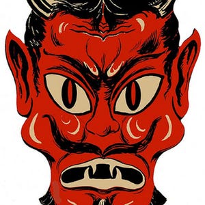 Decoración recortable de cara de diablo vintage para Halloween (al realizar el pedido, se recortará, no tendrá color de fondo y estará laminada).