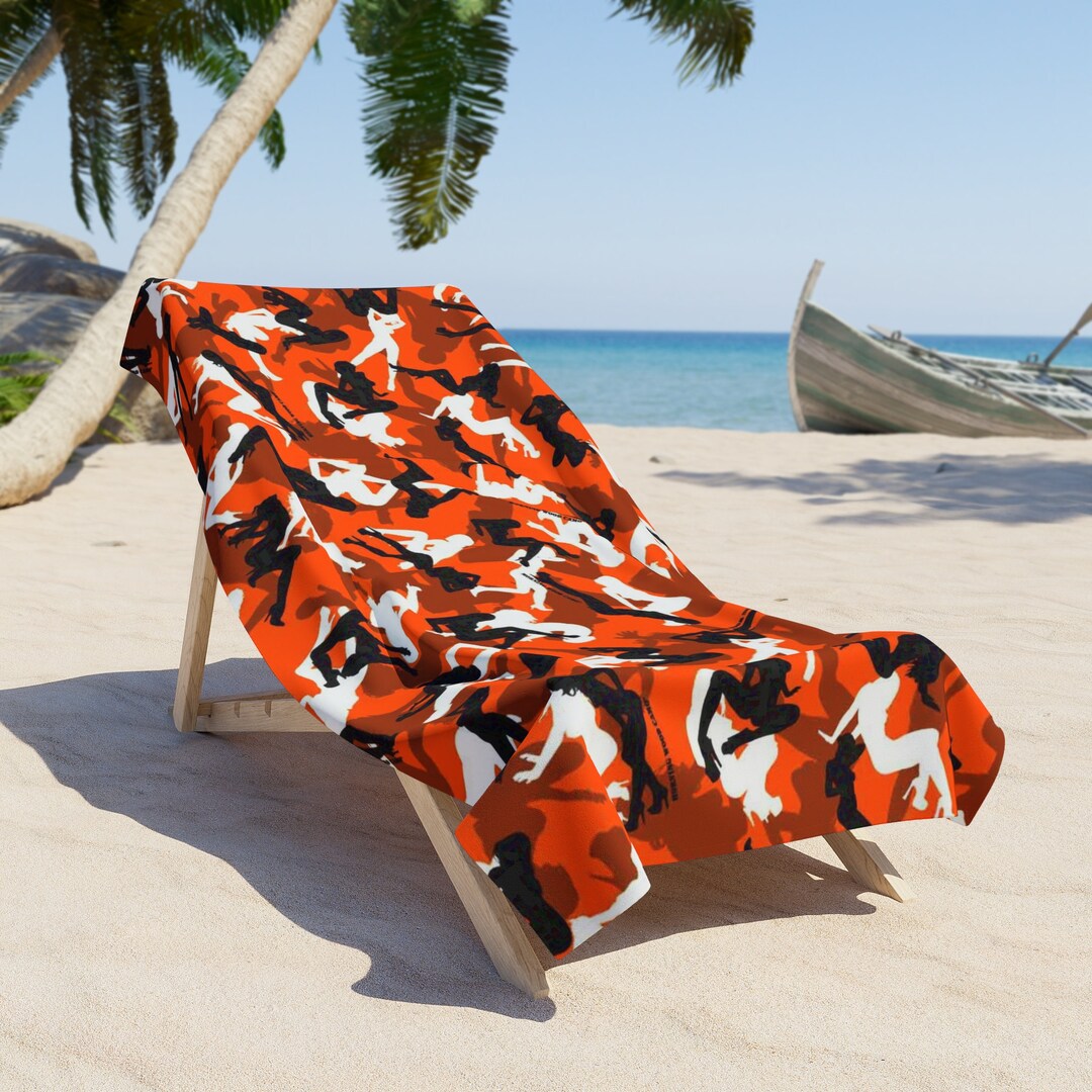 Orange White Women Silhouettes Camouflage Beach Towel - Etsy