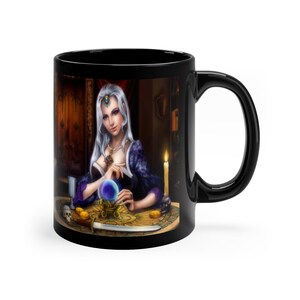 Fortune Teller Halloween Black Coffee Mug, 11oz