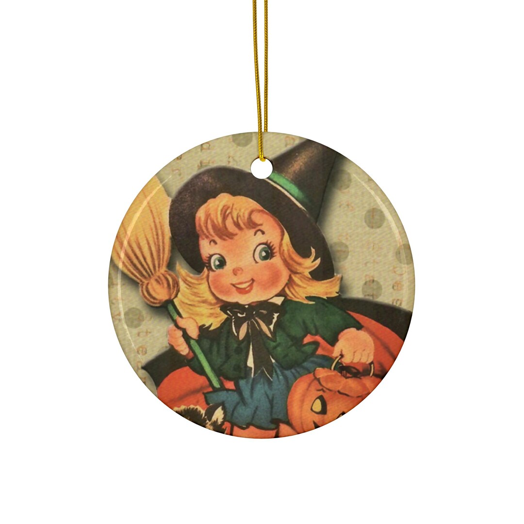 Vintage Witch Trick or Treat Halloween Christmas Ceramic Ornament, 4 ...