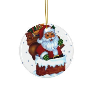 Santa in Chimney Christmas Ceramic Ornament, 4 Shapes