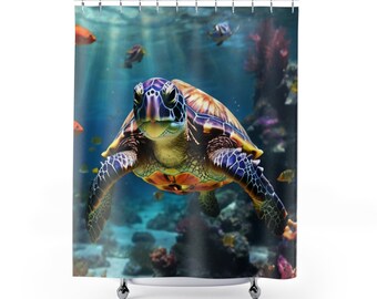 Rideaux de douche tortue de mer et poisson orange