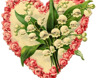Vintage viktorianische romantische Rosenform Herz mit Maiglöckchen Valentine's Cut Out Dekoration