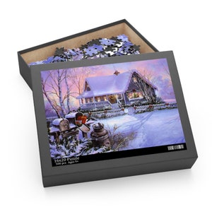 Beautiful  Sunset Decorated Christmas House Yuletide Puzzle (120, 252, 500-Piece)