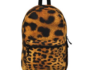 Yellow Leopard Print Backpack, Full-sized W/water Bottle  display picture 1