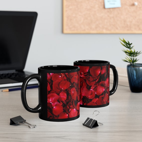 Red Rose Petals Valentine's 11oz Black Mug