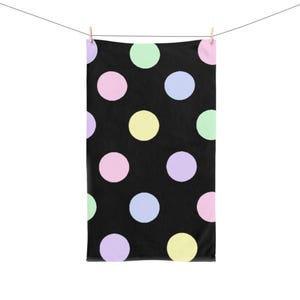 Black Polka Dot Hand Towel, Fun Kitchen Towel, Bathroom Decor, Gift for Her, Easter or Birthday Present