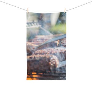 Grilling Steakes Hand Towel, BBQ Kitchen Towel, Grilling Accessories, Outdoor Cooking Gift, Summer Cookout Decor, Father&#39;s Day Gift