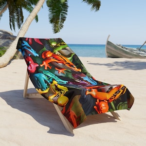 Colorful Tropical Frogs Beach Towel