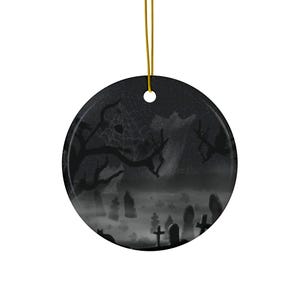 Ghosts and Graveyard Halloween Christmas Ceramic Ornament, 4 Shapes