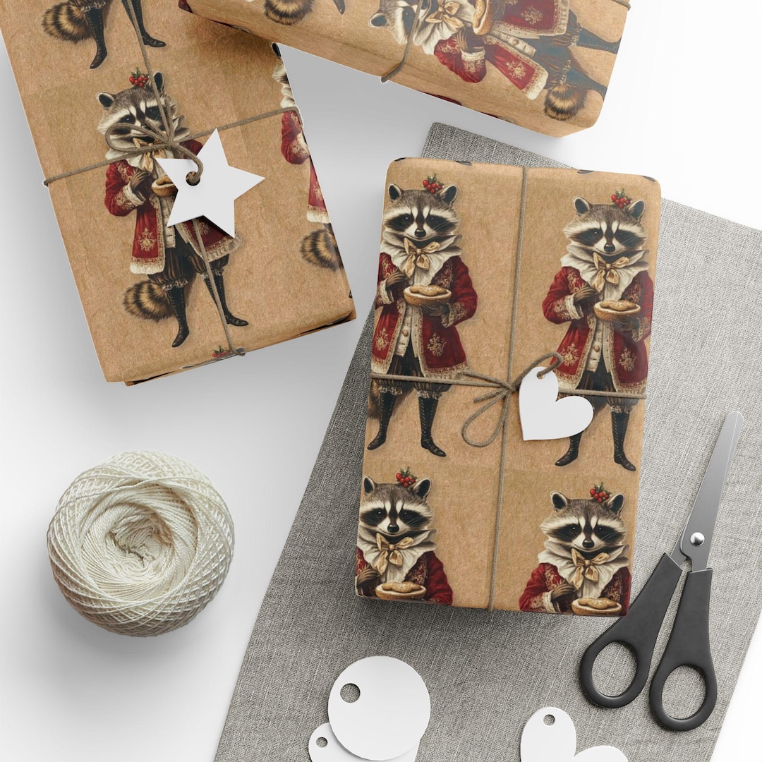 Staring Racoon Paper Victorian Christmas Raccoon Wrapping Papers - Etsy