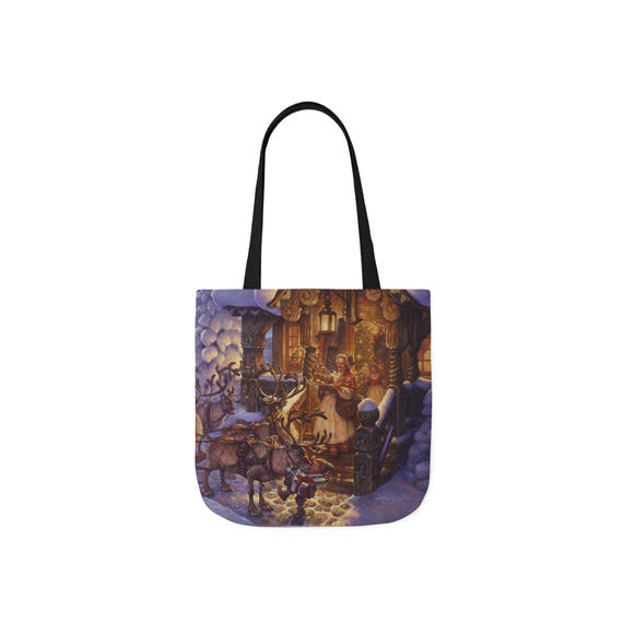 Santa and Mrs Claus Christmas Canvas Tote Bag, 5-color Straps