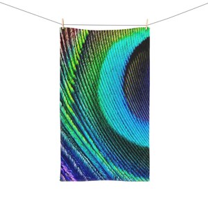 Vibrant Peacock Feather Hand Towel, Decorative Drying Towel, Bathroom Accessory, Colorful Home Decor