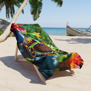 Tropical Frog and Flowers Beach Towel
