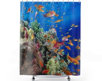 Rideaux de douche corail et poisson