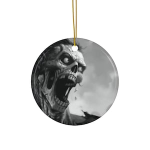 Black and White Screaming Zombie Halloween Christmas Ceramic Ornament, 4 Shapes