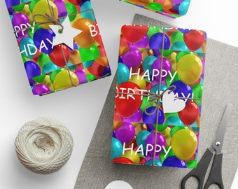 Gelukkige verjaardag kleurrijke ballonnen inpakpapier