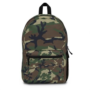 Green and Brown Camouflage Backpack
